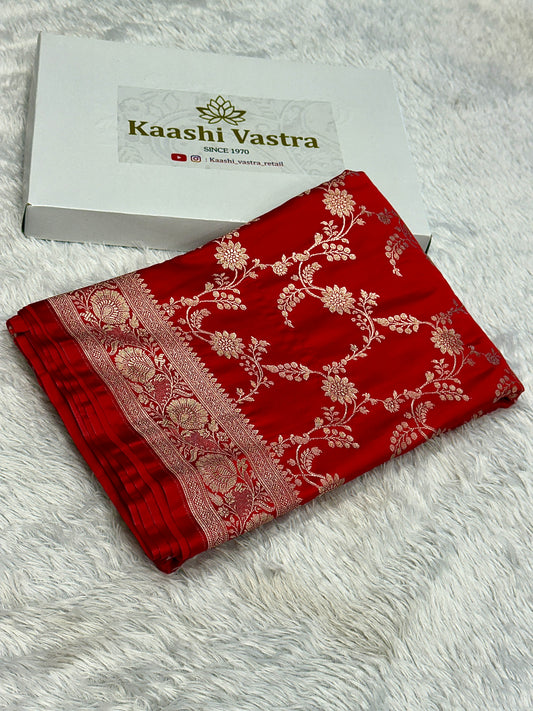 Red premium Banarasi Mashru katan silk saree MK170