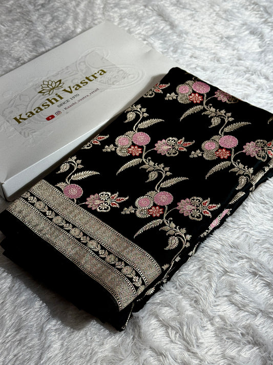 Black color beautiful premium Banarasi Mashru katan silk saree MK188