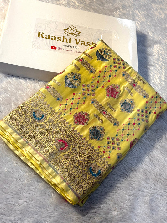 Lemon premium Banarasi Mashru katan silk saree MK171