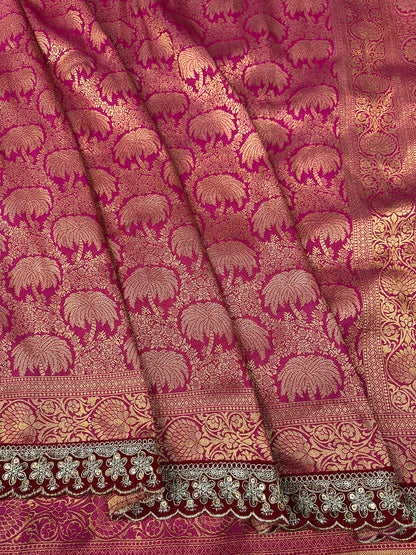 Pink Banarasi brocade katan silk saree BK101
