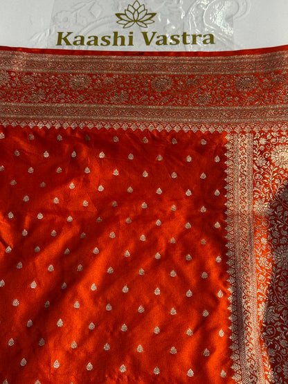 Orange Banarasi Mashru katan silk saree MK159