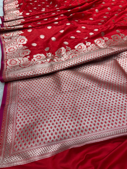 Red premium Banarasi Mashru katan silk saree MK190