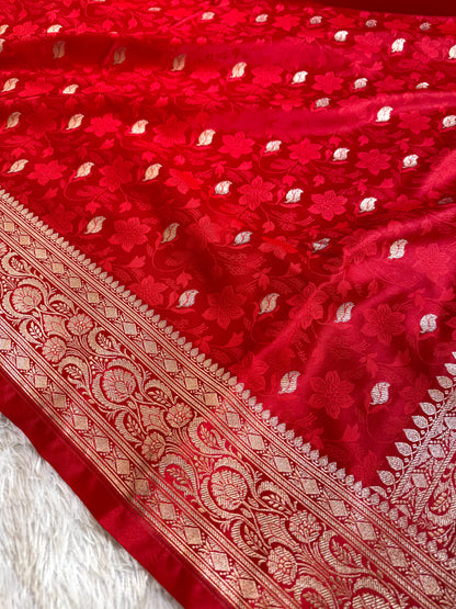 Chilli red premium Banarasi Mashru katan silk saree MK222