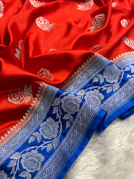 Red premium Banarasi Mashru katan silk saree MK183