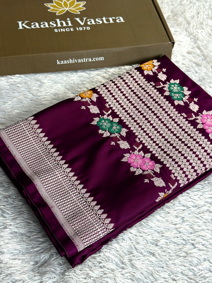 Wine colour premium Banarasi tilfi Mashru katan silk saree MK332