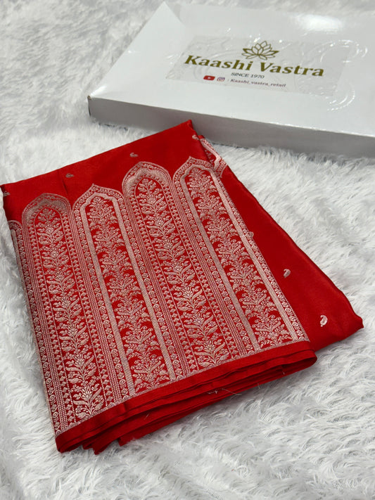 Chilli red premium Banarasi Mashru katan silk saree MK189