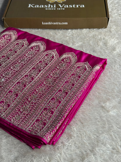 Rani pink colour premium Banarasi Mashru katan silk saree MK268