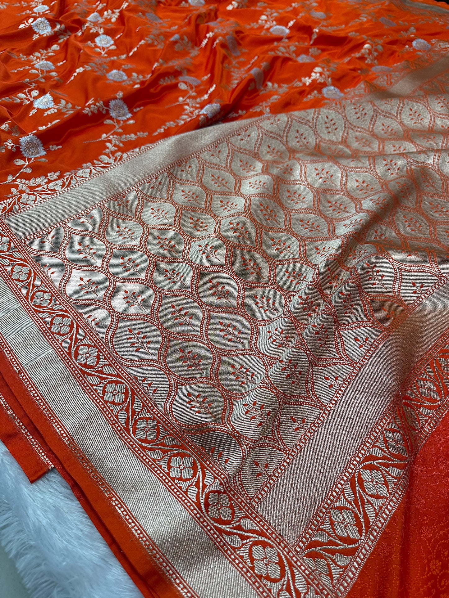 Orange premium Banarasi Mashru katan silk saree MK174