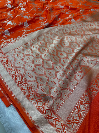 Orange premium Banarasi Mashru katan silk saree MK174