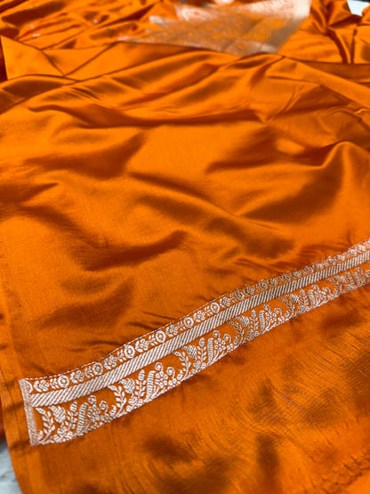 Orange premium Banarasi Mashru katan silk saree MK189