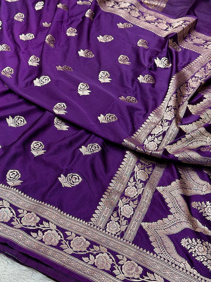 Purple Banarasi Mashru katan silk saree MK156