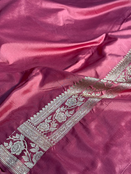 Onion pink color Banarasi Mashru katan silk saree MK156