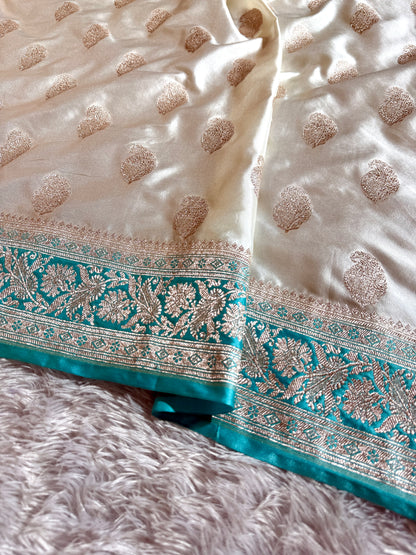 Off white premium Banarasi Mashru katan silk saree MK220