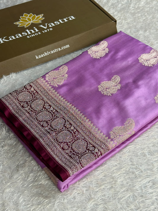 Lavender and maroon colour premium Banarasi Mashru katan silk saree MK320