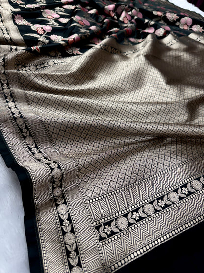 Black color beautiful premium Banarasi Mashru katan silk saree MK188