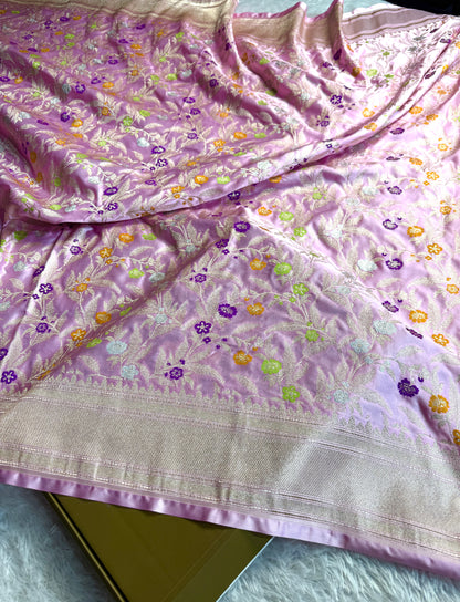 Lavender color premium Banarasi tilfi Mashru katan silk saree MK184