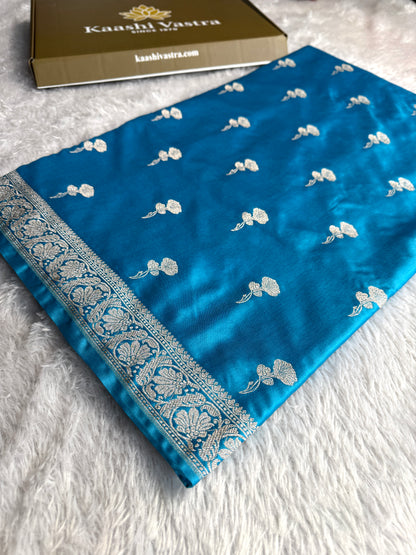 Sky blue premium Banarasi Mashru katan silk saree MK226