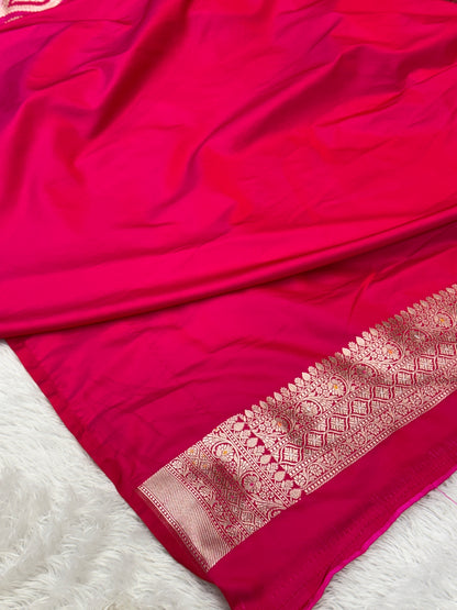 Rani pink premium Banarasi Mashru katan silk saree MK206