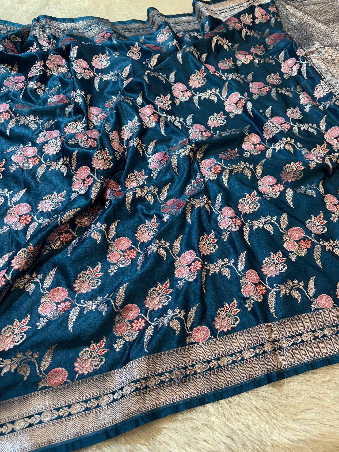 Peacock blue premium tilfi Banarasi Mashru katan silk saree MK188