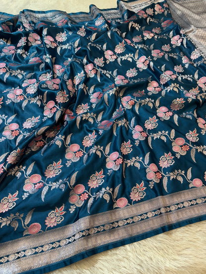 Peacock blue premium tilfi Banarasi Mashru katan silk saree MK188