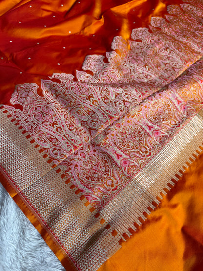 Orange color premium Banarasi Mashru katan silk saree MK229