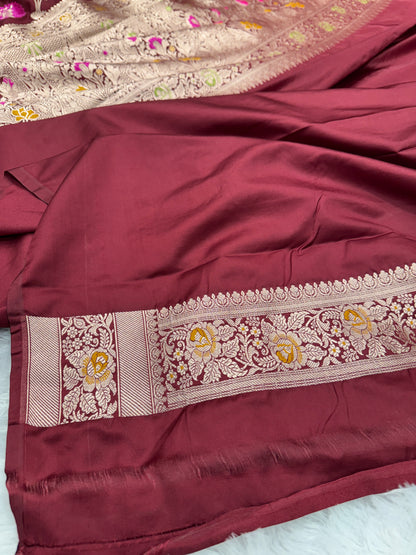 Maroon premium Banarasi Mashru katan silk saree MK195