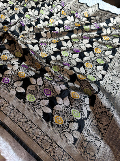 Black premium Banarasi tilfi Mashru katan silk saree MK216
