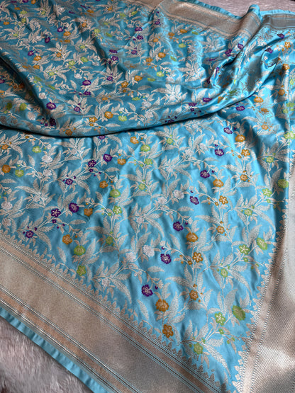 Sky blue premium Banarasi Mashru katan silk saree MK184