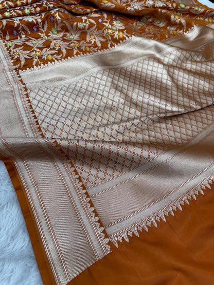 Mustard premium Banarasi tilfi Mashru katan silk saree MK184