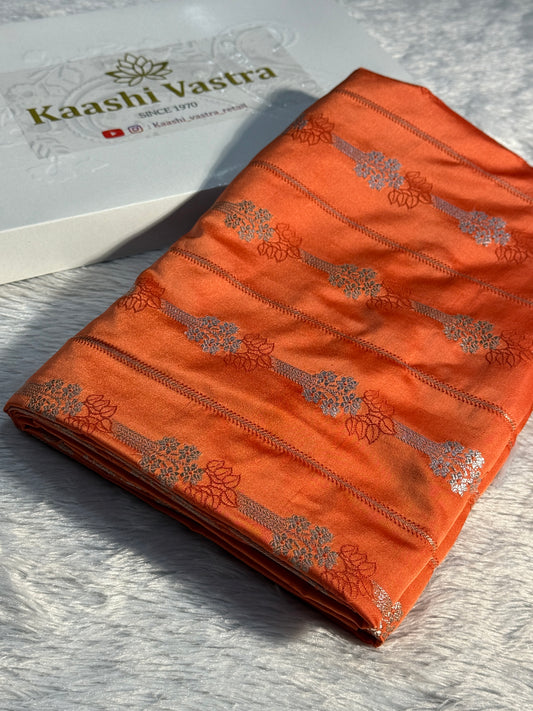 Peach orange Banarasi Mashru katan silk saree MK158