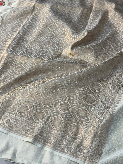 Cream Banarasi Mashru katan silk saree MK160