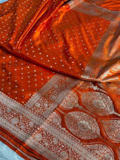 Orange Banarasi Mashru katan silk saree MK159
