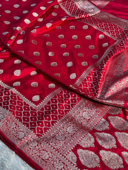 Chilli red Banarasi Mashru katan silk saree MK157