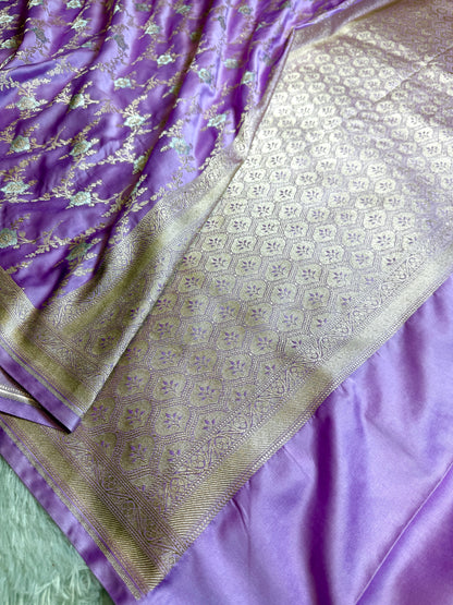 Lavender color premium Banarasi Mashru katan silk saree MK219
