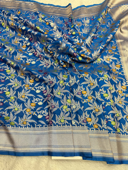 Peacock blue Premium tilfi Banarasi Mashru katan silk saree MK184