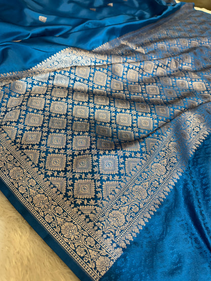 Peacock blue Premium Banarasi Mashru katan silk saree MK201