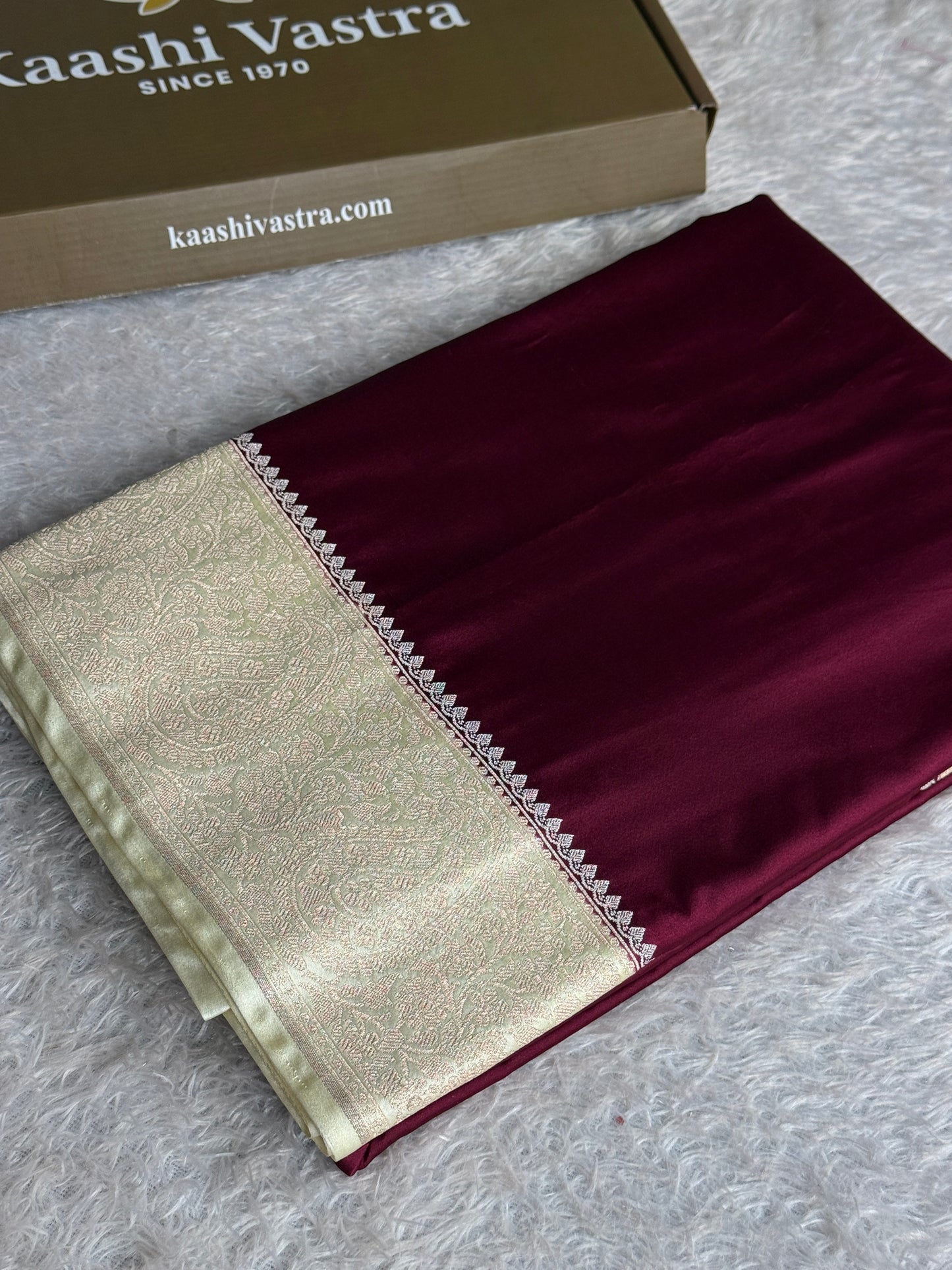 Wine with off white colour premium Banarasi Mashru katan silk saree MK353