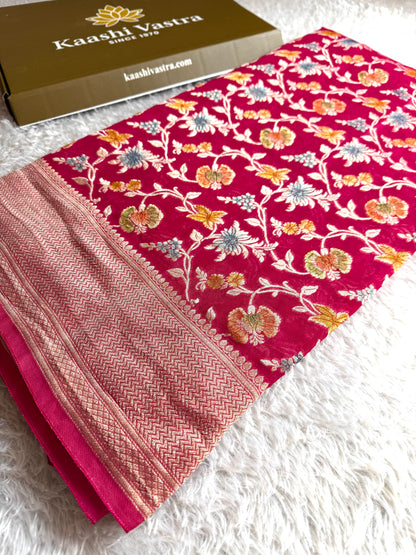 Premium hand brush Banarasi pure viscos georgette silk saree PBV101