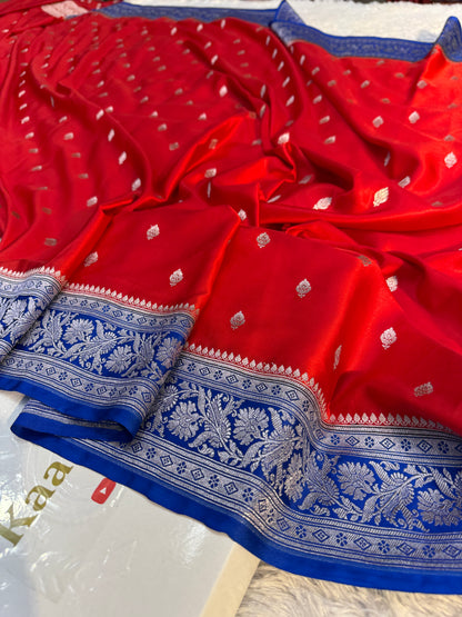 Red premium Banarasi Mashru katan silk saree MK182
