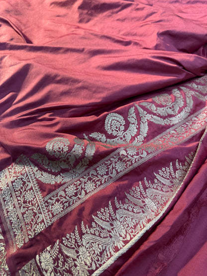 Onion pink premium Banarasi Mashru katan silk saree MK164