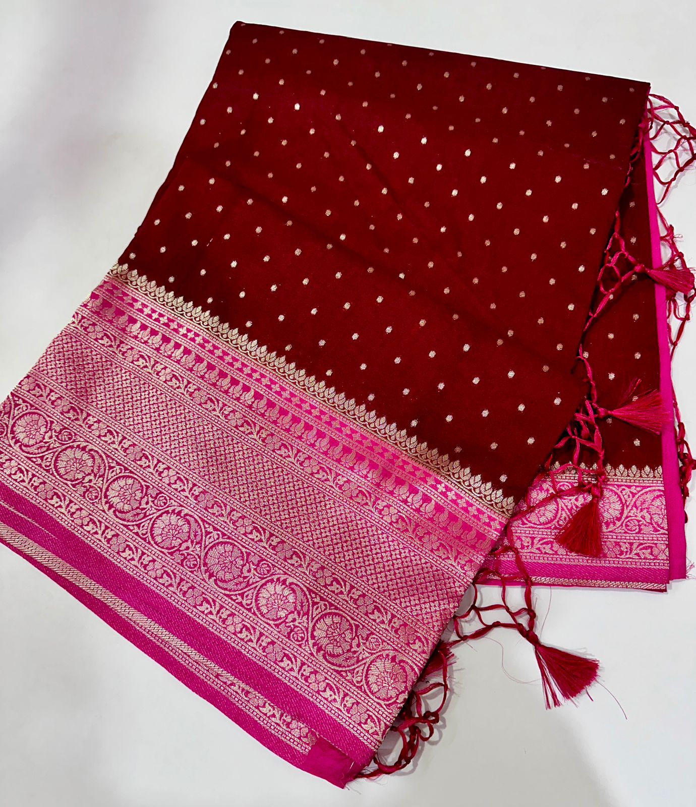 Banarasi raspberry georgette silk saree. RB103