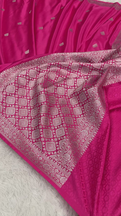 Rani pink premium Banarasi Mashru katan silk saree MK201