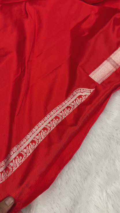 Chilli red premium Banarasi Mashru katan silk saree MK189