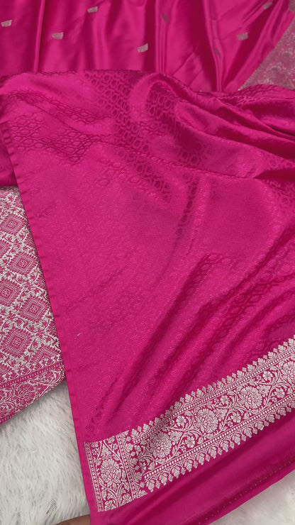 Rani pink premium Banarasi Mashru katan silk saree MK201