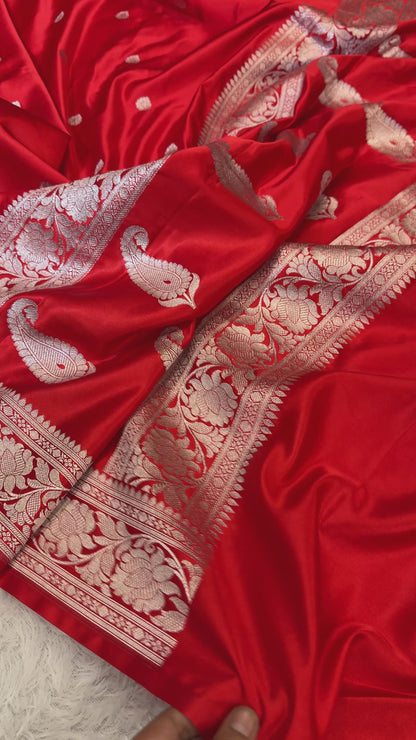 Chill red premium Banarasi Mashru katan silk saree MK186