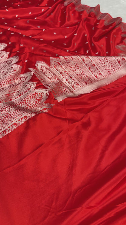 Chilli red premium Banarasi Mashru katan silk saree MK189