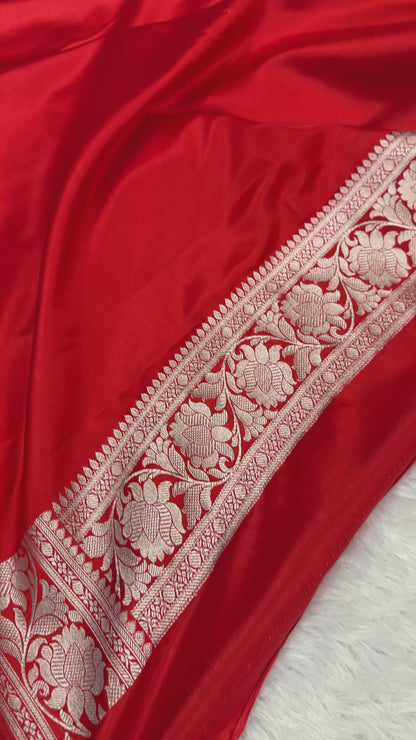 Chill red premium Banarasi Mashru katan silk saree MK186
